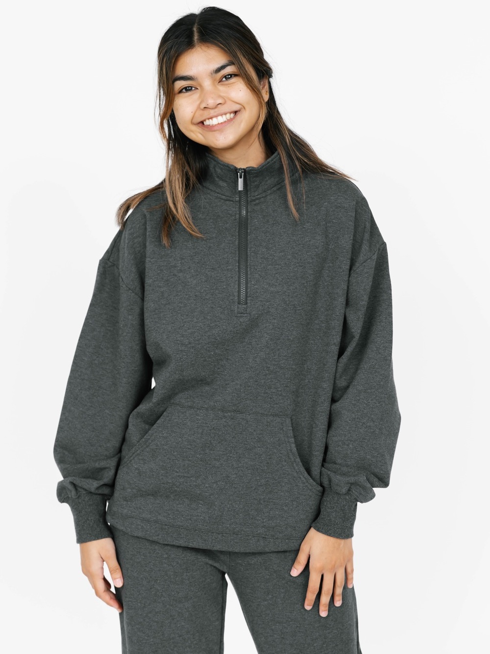 Smash & Tess Arin Sweatfleece 1/4 Zip Top in Heather Charcoal Sz S